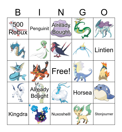 Pokemon Bingo Card