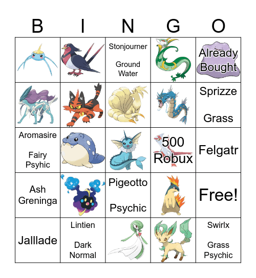 Pokemon Bingo Card