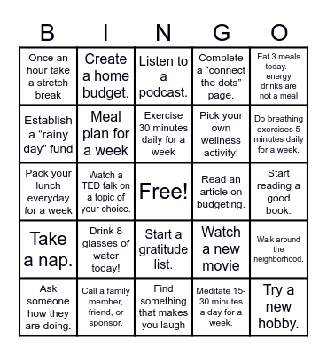 Hickory Wellness Bingo Card