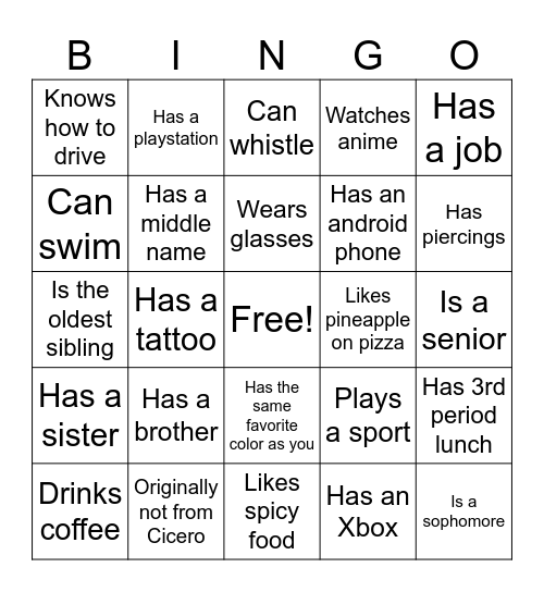 Human Bingo Card