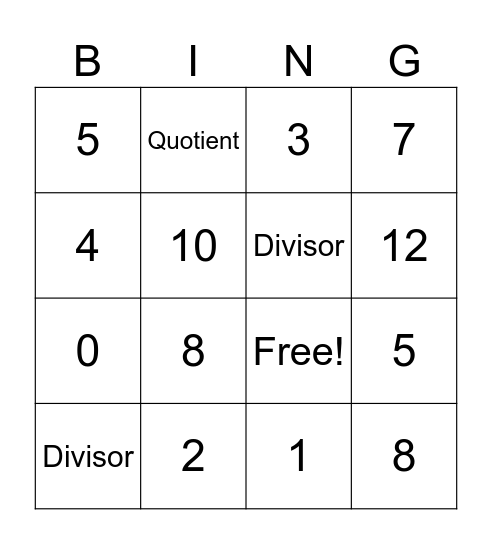 Division Bing Bingo Card
