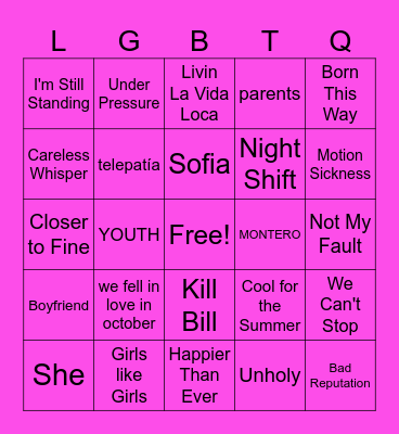 GSA Queer Music Bingo Card