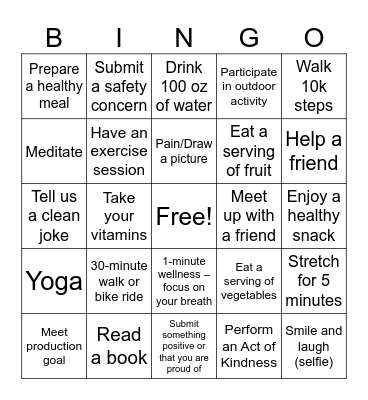Self-Care Bingo Card