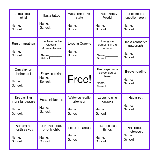 UCS Human Bingo Card