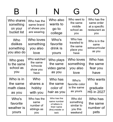 Me Too Bingo Card