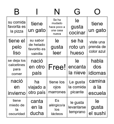Datos sobre mí Bingo Card