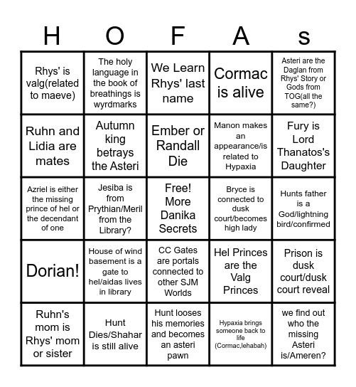 hofas bingo Card