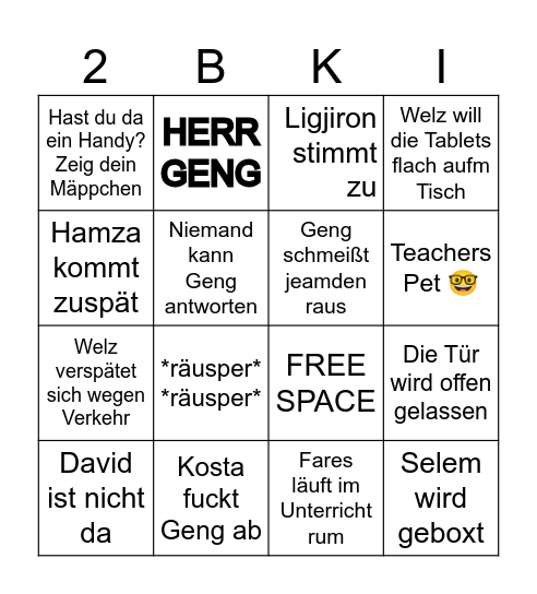 Dienstags Bingo Card