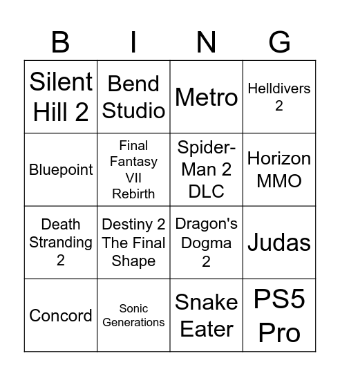 State of Play Bingo Card