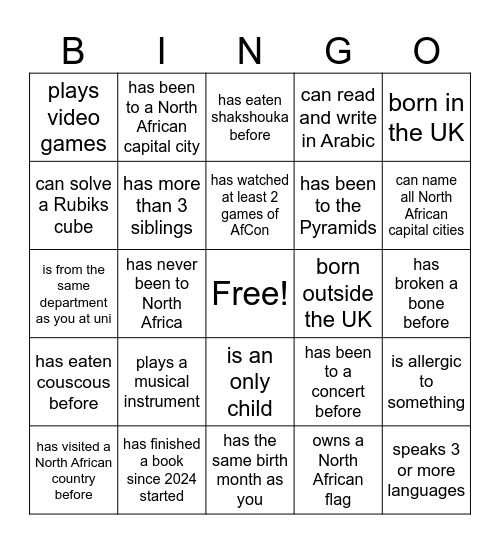 NASoc Bingo Card