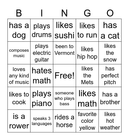 jr Bingo Card