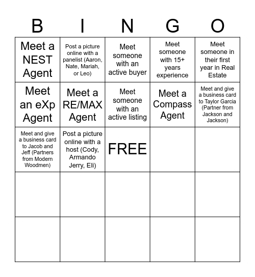 Niche Please Networking Hunt for PRIZE Bingo Card