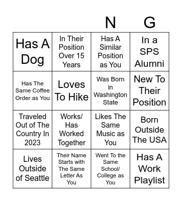 Social Bingo Card