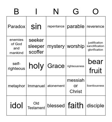 bible vocabulary bingo Card