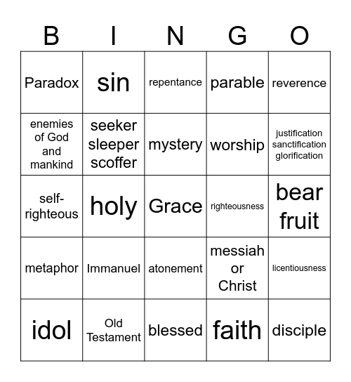 bible vocabulary bingo Card
