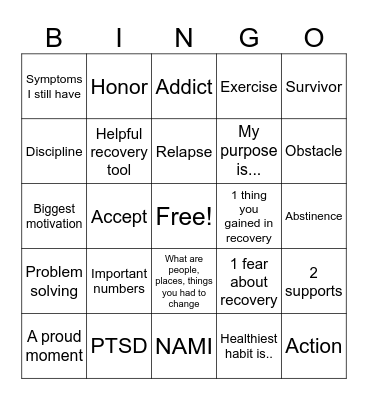 RECOVERY Bingo Card