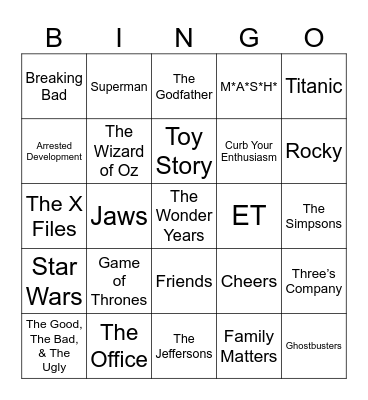 Radio Bingo Movie & TV Themes Bingo Card