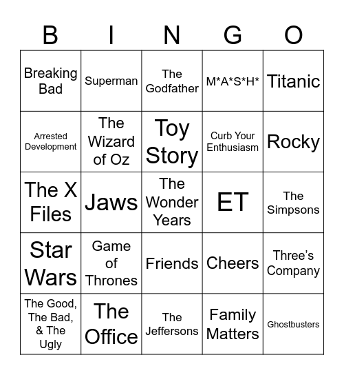 Radio Bingo Movie & TV Themes Bingo Card