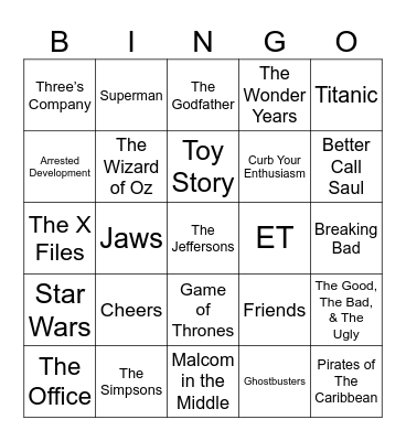 Radio Bingo Movie & TV Themes Bingo Card