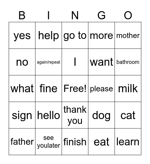 ASL Bingo Card