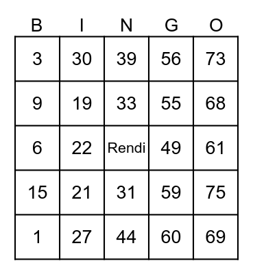 RENDI GANTENG Bingo Card