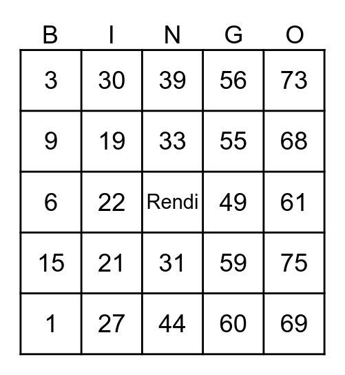RENDI GANTENG Bingo Card