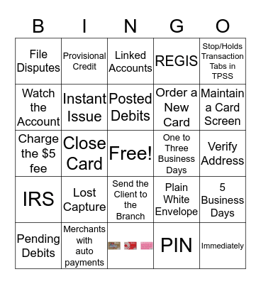 Lost or Stolen Card Bingo Card