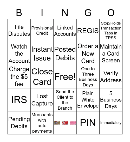 Lost or Stolen Card Bingo Card