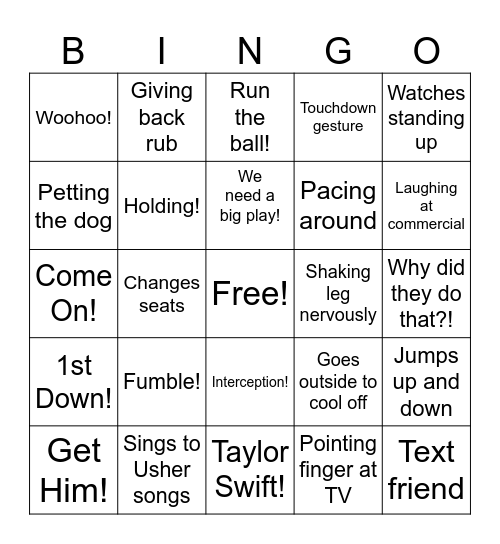 Super Bowl Bing Bingo Card