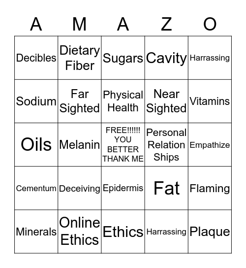 THE AMAZINGLY AMAZING AMAZO HEALTH Bingo Card