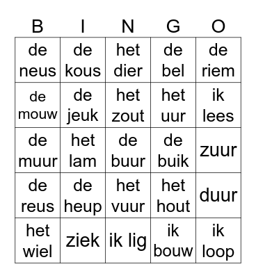woordkaarten herhaling   kern 5 uu eu ie l Bingo Card