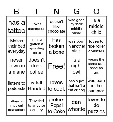 Find Someone Who Bingo Card