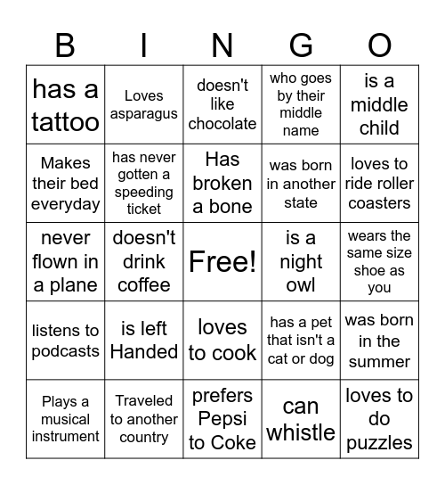 Find Someone Who Bingo Card