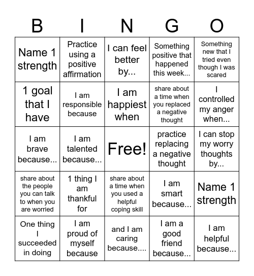 Positive Attitude Bingo Card