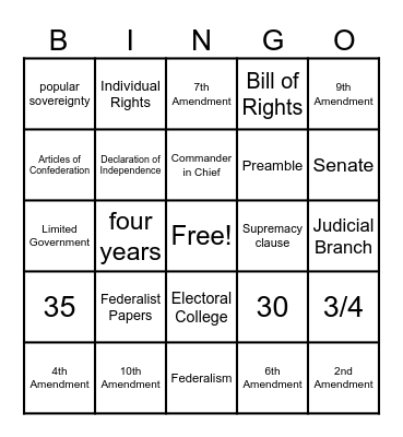 Constitution Bingo Card