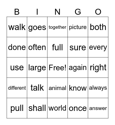 Fourth Grade Bingo Card