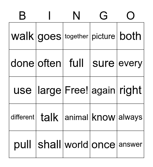 Fourth Grade Bingo Card