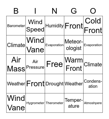 Bingo: For the Weather Bingo Card