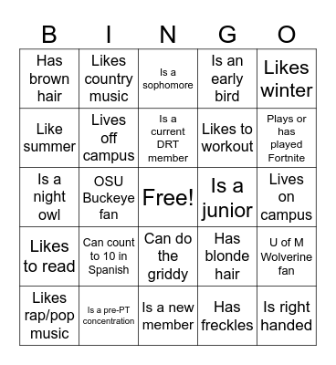 DRT Bingo Card