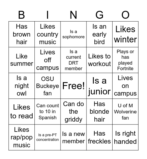 DRT Bingo Card