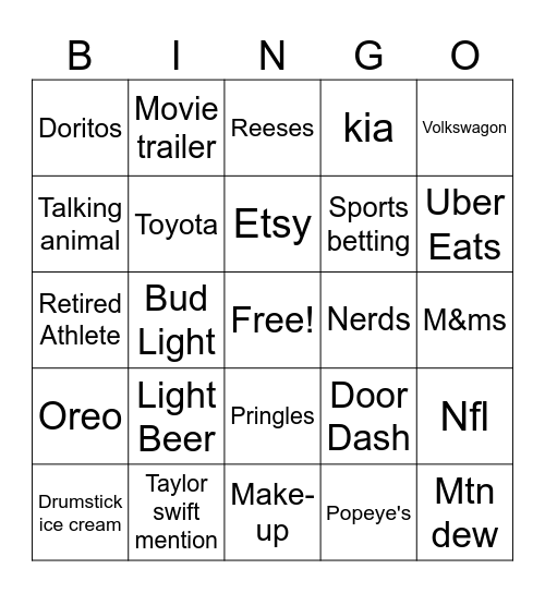 Super bowl 2024 Bingo Card