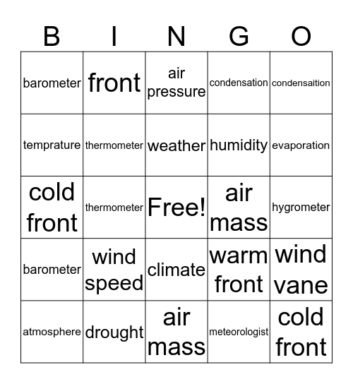 weather bingo Card