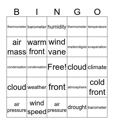 weather Bingo Card