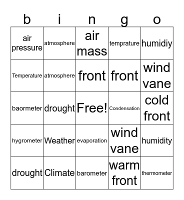 weather bingo Card