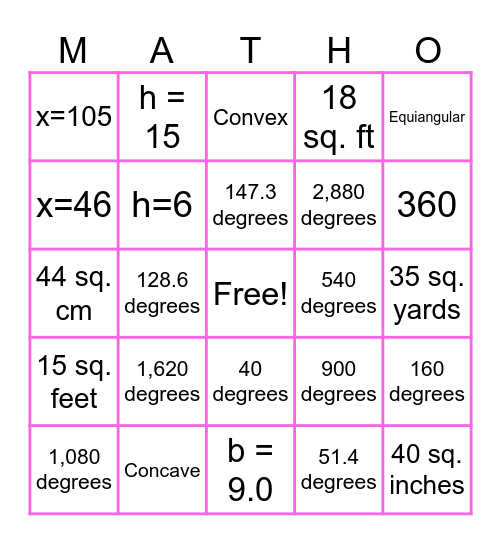 8.1 - 8.4 Review Bingo Card