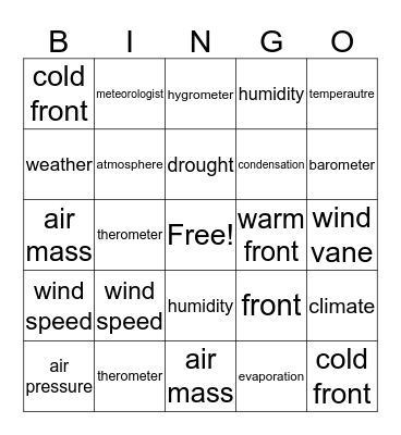 weather bingo Card