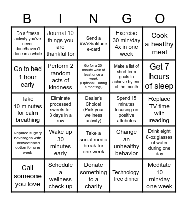 Wellness BINGO Card