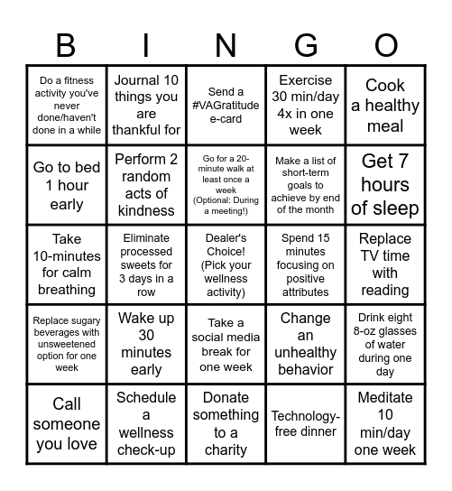 Wellness BINGO Card