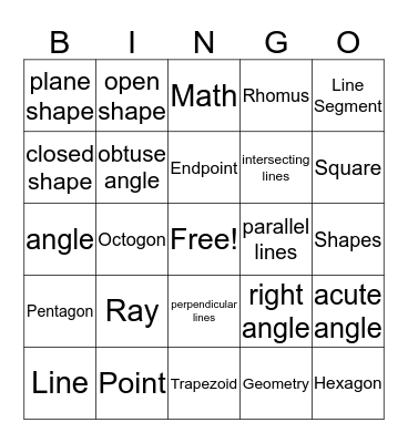 Geometry Bingo Card