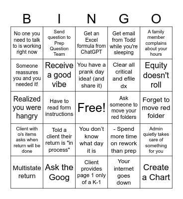 Tax Season Bingo - Tax Remote Bingo Card